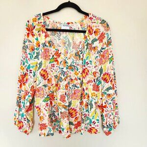 NWT XL Old Navy Multicolor Floral Peasant Boho Hippie Long Sleeve Top Rayon